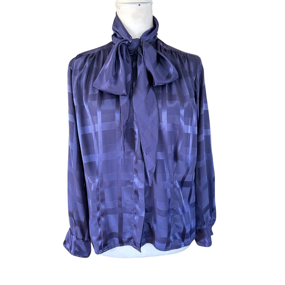 Evan-Picone Vintage neck Bow Blouse Purple, 80s, Sz 10 (fits like a S/M)